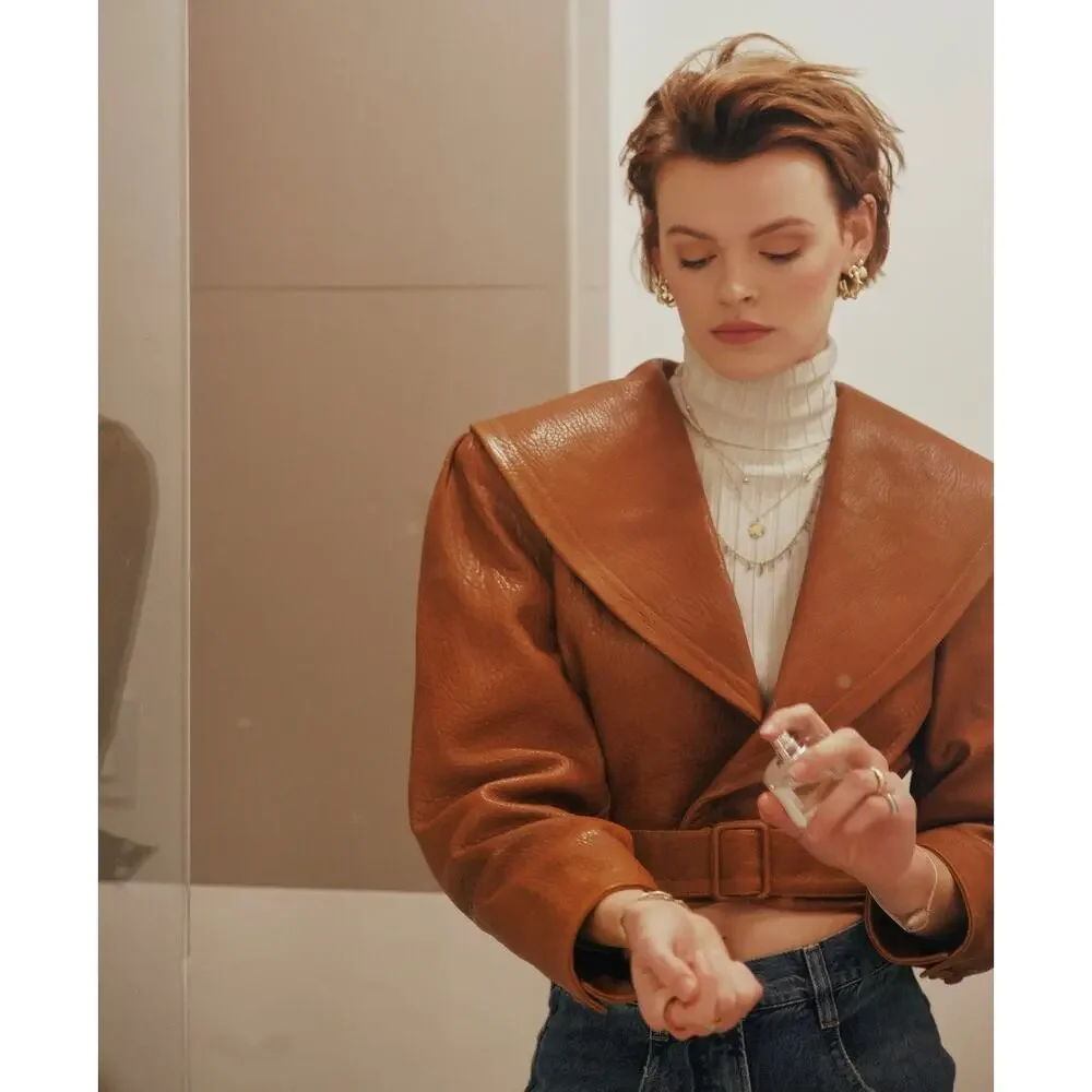 FRAME Cropped Pebbled Leather Belted Jacket‎